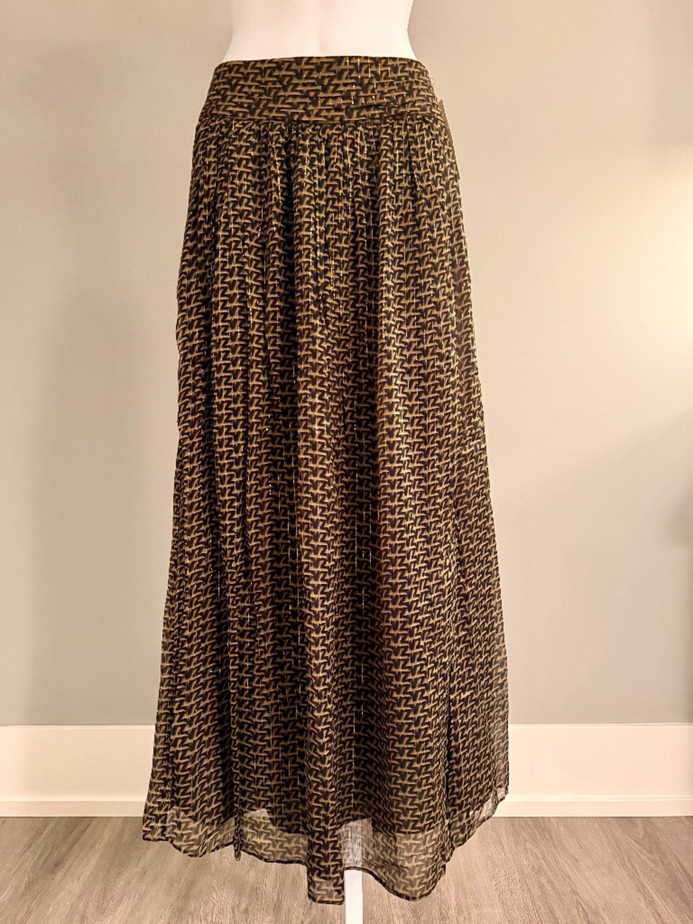 ZADIG & VOLTAIRE Gorgeous Metallic Neutrals Cognac Maxi Skirt Sz 36/4 NWT $348!!